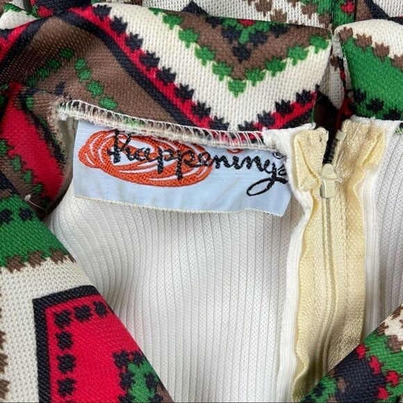 Vintage 60s Red Green Geometric Psychedelic Maxi Dress Size 6 - Picture 4 of 14